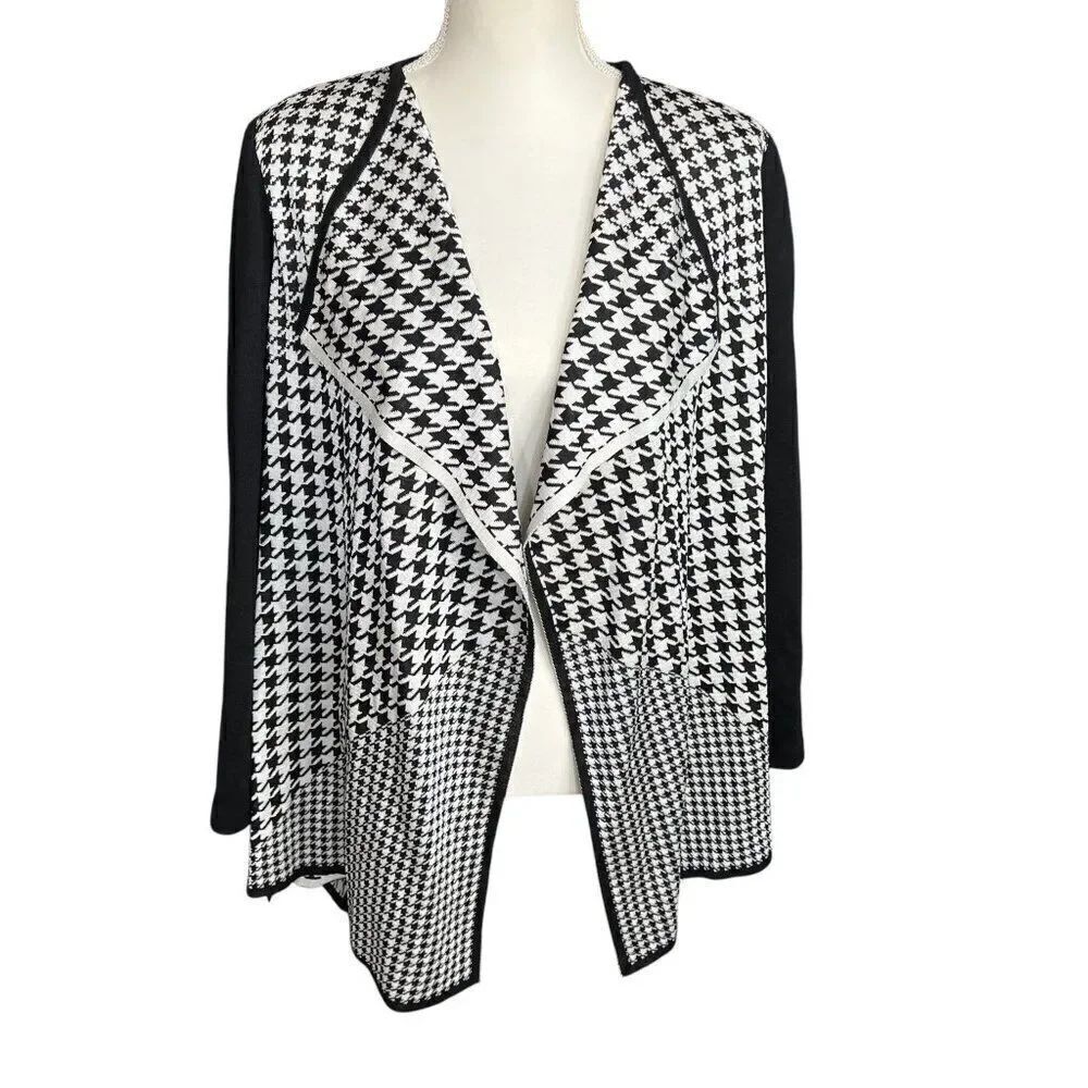 St. John Collection Women's Houndstooth Open Drape Front Cardigan Size Small P